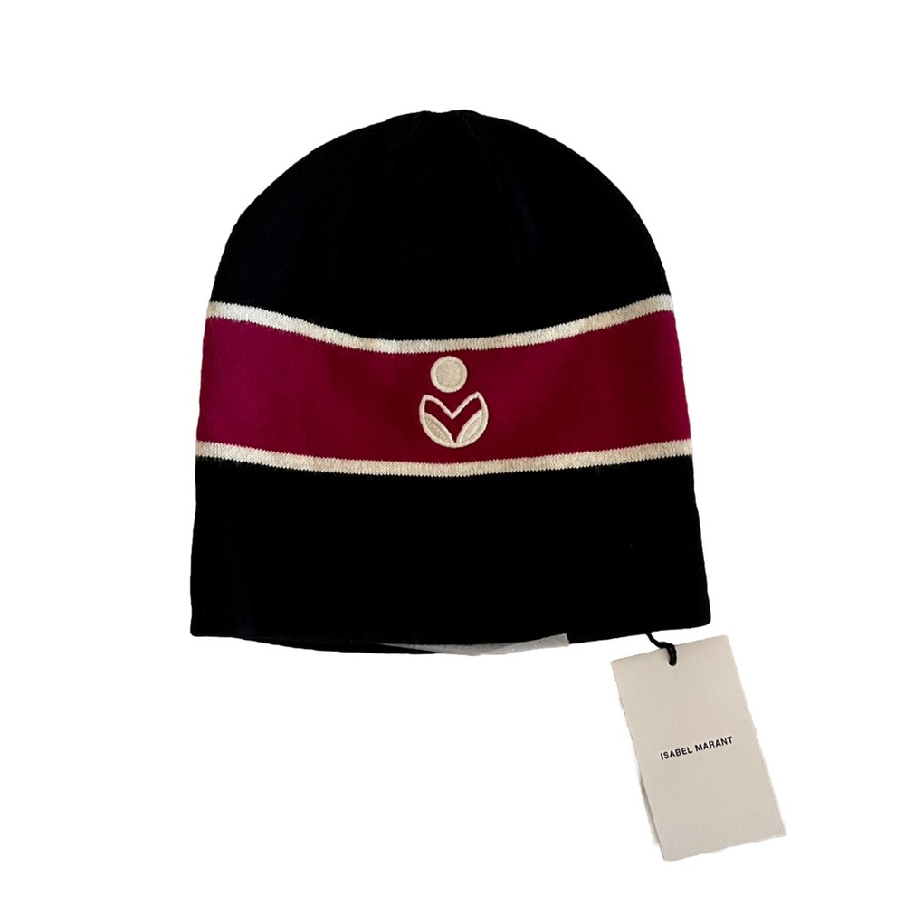 Isabel Marant Black Camden Cotton & Wool Ribbed Knit Beanie Hat w Logo NWT - Picture 10 of 13